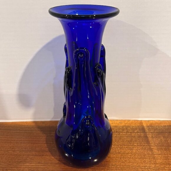 Hot Glass Works 11" Cobalt Blue Lily Pad Abstract Vase - Picture 1 of 12